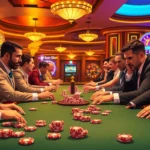 Players enjoying an exhilarating poker game at 789f., surrounded by vibrant casino elements.