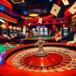 Thrilling action at the casino with players enjoying 789f. roulette and colorful chips on a vibrant table.