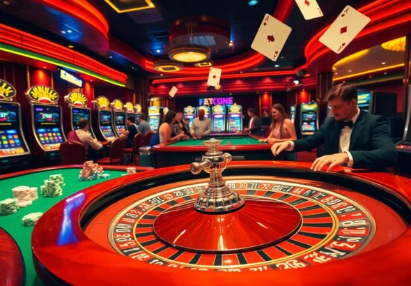 Thrilling action at the casino with players enjoying 789f. roulette and colorful chips on a vibrant table.