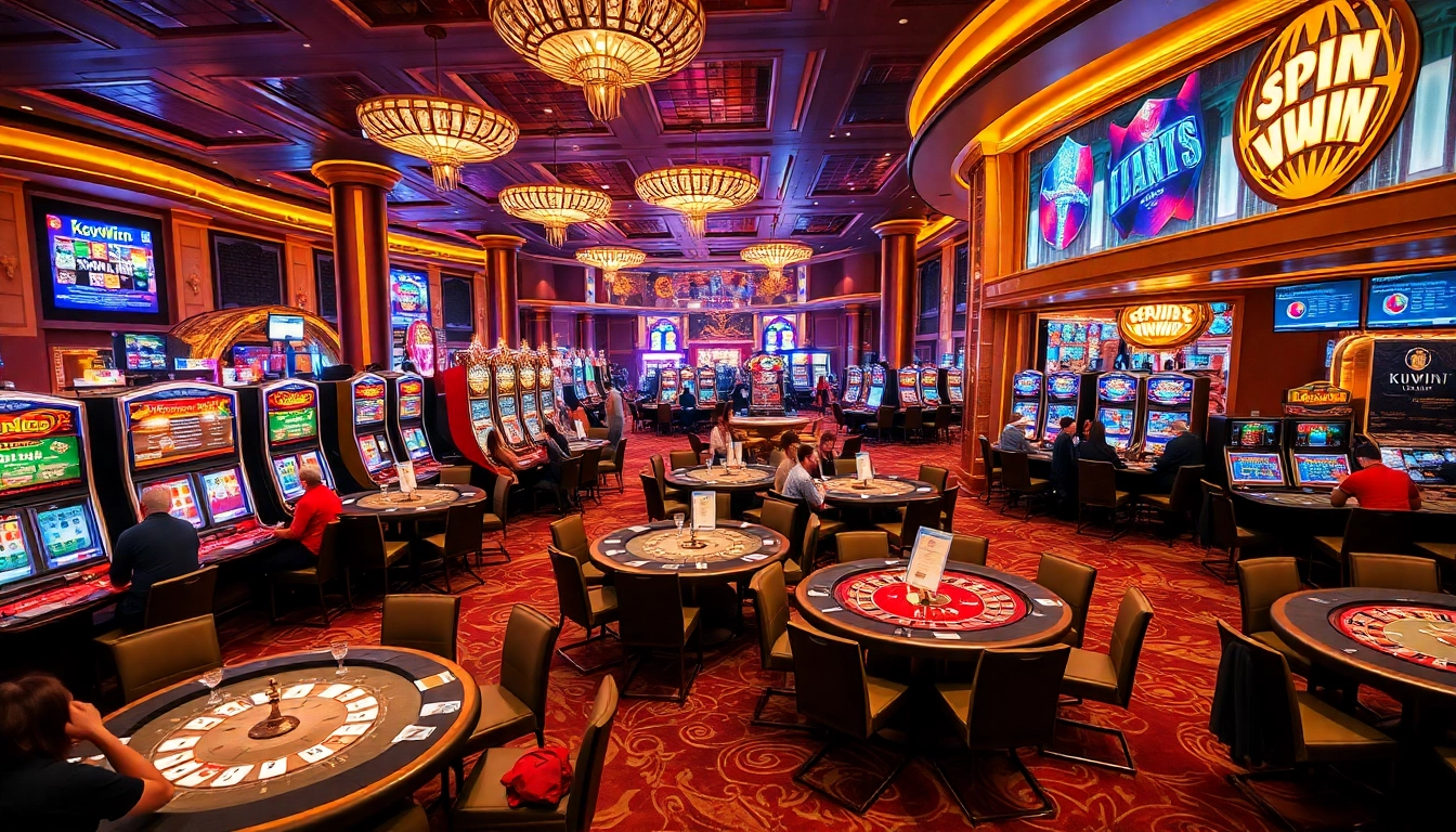 Featuring kuwin players engaged in thrilling casino games at lively tables, showcasing excitement and luxury.