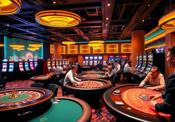 The 789f. casino experience features players at tables and slot machines, showcasing the excitement of gambling.