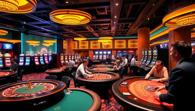 The 789f. casino experience features players at tables and slot machines, showcasing the excitement of gambling.