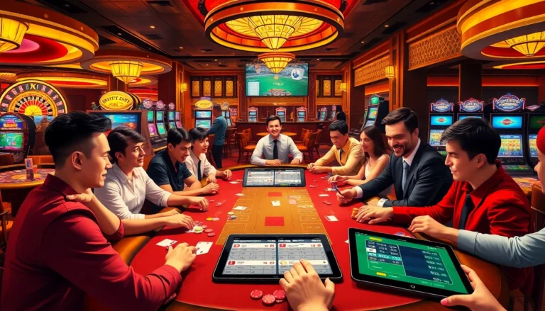 Experience the thrill of gambling with bongdaso scores displayed at an exciting poker table in a vibrant casino atmosphere.