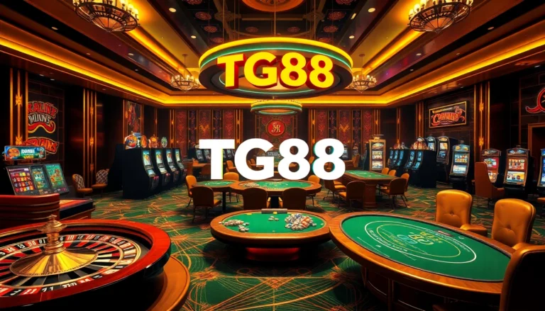 Experience the excitement of winning at TG88 casino, featuring roulette wheels, poker tables, and vibrant slot machines.